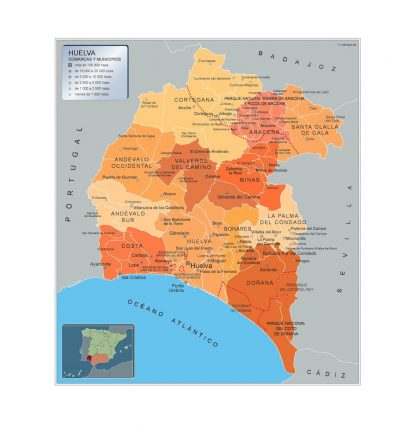 Gemeinden Huelva Karte von Spanien